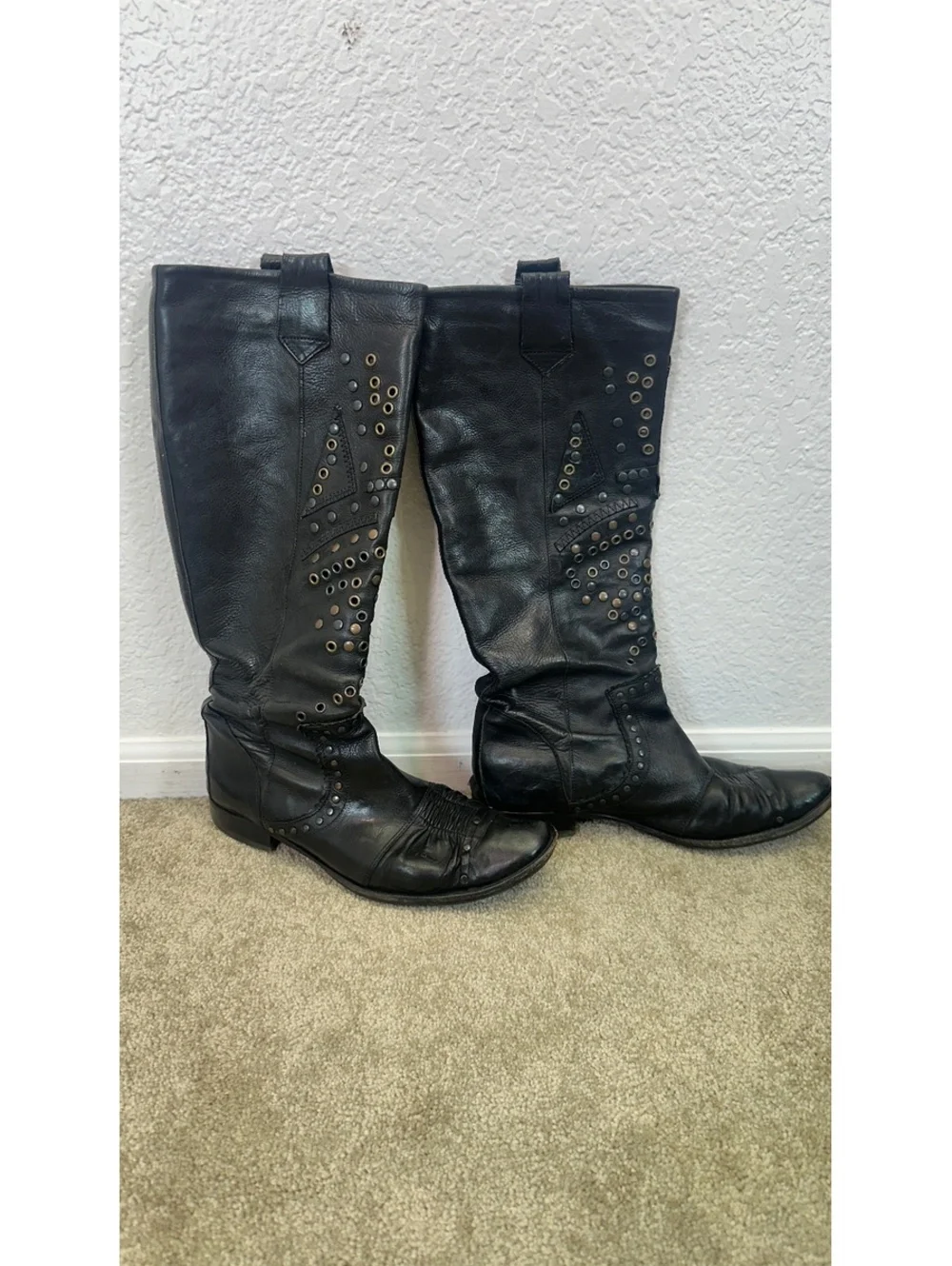 Marithe Francois Girbaud Sz 37.5 Black Leather Studded Riding Rockstar Punk Goth